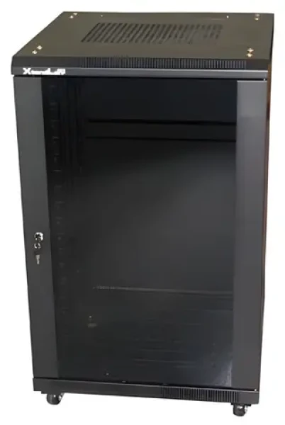 Xtendlan 27U/600x600 stojanový čierny / Rozvádzač / 19" / sklenené dvere / plný chrbát (ECO-27U-66-BLACK)