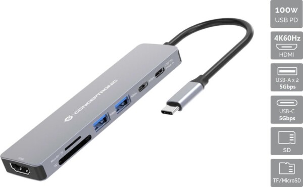 Conceptronic Conceptronic DONN28G stacja dokująca Przewodowa USB 3.2 Gen 1 (3.1 Gen 1) Type-C Sivý