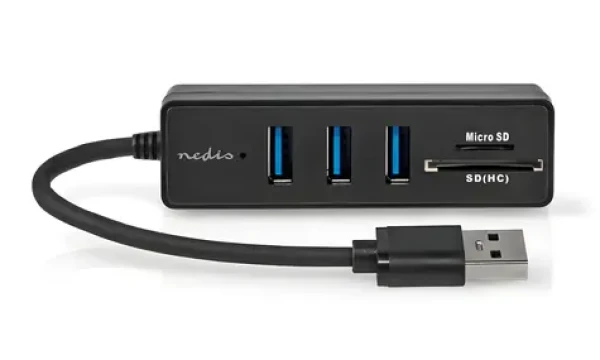 Nedis USB hub 5 portov čierny / USB hub / 3x USB-A / USB 3.2 Gen 1 / 5 Gbps / SD microSD čítačka (CCGB61250BK01)