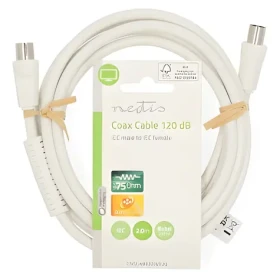Nedis Koaxiálny kábel IEC(M)-IEC(F) 2m biela / Koaxiálny kábel / 75 Ohm / 120 dB (CSGL40020WT20)