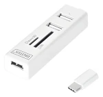 Digitus USB-C OTG biela / Hub / 3 porty USB / čítačka kariet (DA-70243)