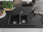 MEXEN/S MEXEN/S - Gaspar granitový drez 1.5 s odkvapkávačom vrátane batérie Flora, čierna/strieborná 6507-73-670401-07