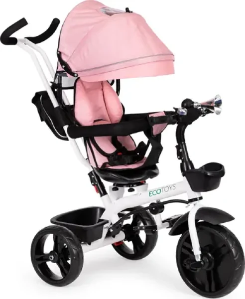 ECOTOYS Trojkolka Športový kočík ružová / 3v1 / otočné sedadlo 360° / nosnosť 25 kg (JM-322 PINK)