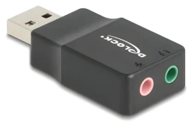 DeLock čierna / Externá zvuková karta / USB 2.0 / 2x 3,5 mm jack / Plug Play (66634)