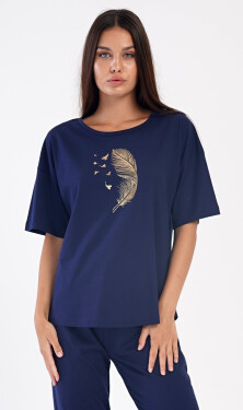 Dámske capri pyžamo Feather tmavě modrá XXL