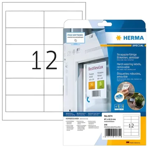 Herma Univerzálne etikety 97x42,3 mm biele / Etikety / Snímateľné / 240 ks (4574)