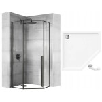 REA/S - Sprchovací kút DIAMOND 90x90 - matná čierna + sprchova vanička Diamond, biela KPL-05622