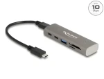 DeLock USB-C Hub sivá / USB hub / 10 Gbps / 3× USB-C + 1× USB-A / čítačka SD a microSD kariet (64236)