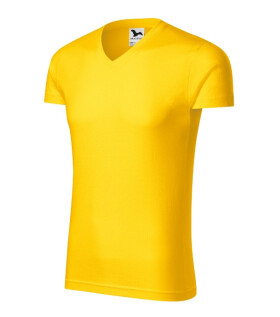 Pánske tričko Slim Fit s výstrihom do V žlté XL
