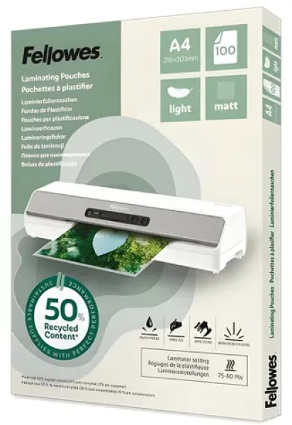 Fellowes Laminovacia fólia A4 matná / Laminovacia fólia / 100 ks / recyklovaná (100143435)