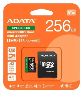 ADATA Speed PLUS microSDXC 256 GB / Pamäťová karta / UHS-I U3 / Class 10/+ adaptér (UD256GUI3V30A2SP-RA1)