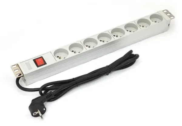 Napájacia lišta do racku 19" hliníková / PDU / 8x zásuvka / 16 A / vypínač / 1,8 m (A-19-STRIP-2-IMP)
