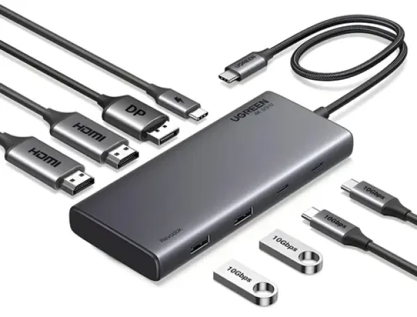 Ugreen CM639 sivá / USB hub / 2x HDMI / DisplayPort / 2x USB 3.2 / 2x USB-C / PD / 4K 60Hz (35625)