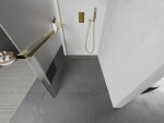 MEXEN/S - Kioto+ L Sprchová zástena WALK-IN s poličkou a držiakom uterákov 90 x 200, transparent/dekor, zlatá 800-090-123-50-35