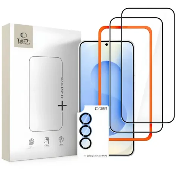 Tech-Protect Easy Set+ čierna / Ochranné tvrdené sklo / Samsung Galaxy S26 / 3 ks