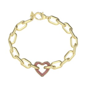 Guess Výrazný pozlátený náramok Srdce Beloved JUBB05005JWYGPK 18,5 cm