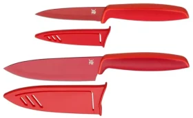 WMF Touch sada nožov 2 ks červená / 1x nôž šéfkuchára 13 cm / 1x univerzálny nôž 9 cm / kryty čepele (18.7908.5100)