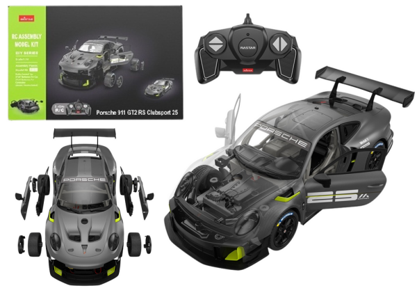 RASTAR Stavebnica Porsche 911 GT2 na diaľkové ovládanie 1:18 Rastar 68 dielov šedej