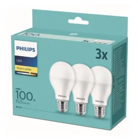 Philips LED žiarovka E27 100W 2700K 3 ks / Žiarovka / Teplá biela / Trieda E / O 65 mm (929002306803)