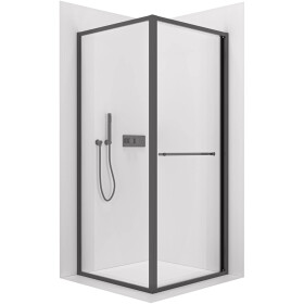 CERANO - Sprchovací kút Versaro L/P - 6 mm - čierna matná, transparentné sklo - 90x90 - zasúvacia CER-8050BD80286