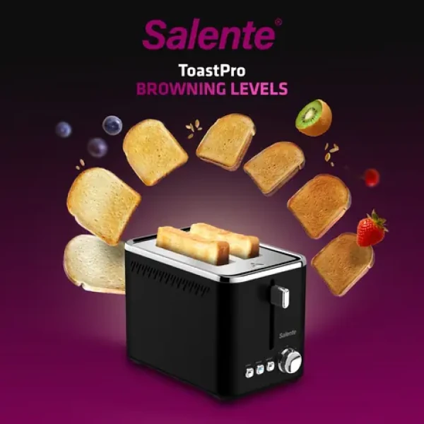 Salente ToastPro čierna / Hriankovač / nerez / 950 W / 2 sloty / 7 stupňov opečenia / FixBake (TOASTPRO-BK)
