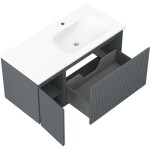 MEXEN/S - Rivel kúpeľňová skrinka 100 cm s umývadlom Vela pravá, 1S, 1D, reliéf, grafit/biela mat 91A23-10047-3-BBFF66-W23P01