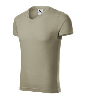 Pánske tričko Slim Fit s výstrihom do V, svetlá khaki S