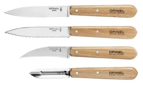 Opinel Natural 4 set 3 kuchynských nožov a škrabky / drevená rukoväť (1300)