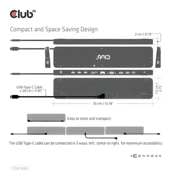 Club3D CSV-1565 čierna / Dokovacia stanica USB-C 14v1 / HDMI / DP / VGA / 3x USB-A / 2x USB-C / RJ-45 / SD / MicroSD (CSV-1565)