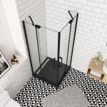 H K - Sprchovací kút AIRLINE BLACK R808, 80x80, s dvoma jednokrídlovými dverami s pevnou stenou, rohový vstup vrátane sprchovej vaničky z liateho mramoru SE-AIRLINEBLACKR808/BLACKSTAR8080SET