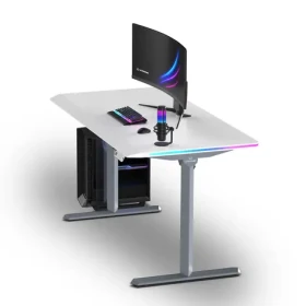 Ultradesk QUEST šedá-biela / Herný stôl / 140 × 70 cm / elektricky nastaviteľná výška 72-120 cm / LED RGB (UD-QST-FRGY/DTWT)