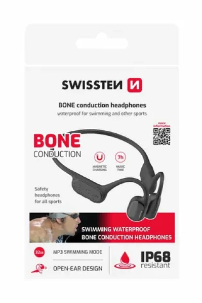 Swissten BONE Conduciton čierna / Bezdrôtové slúchadlá s kostným vedením / BT 5.3 / IP68 / pamät 32GB (51107092)