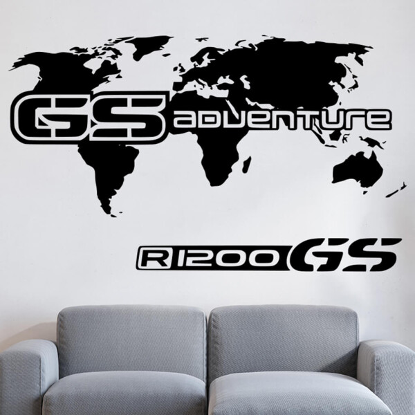 Veselá Stena Samolepka GS Adventure Mapa Farba: černá, Veľkosť: 80 x 47 cm