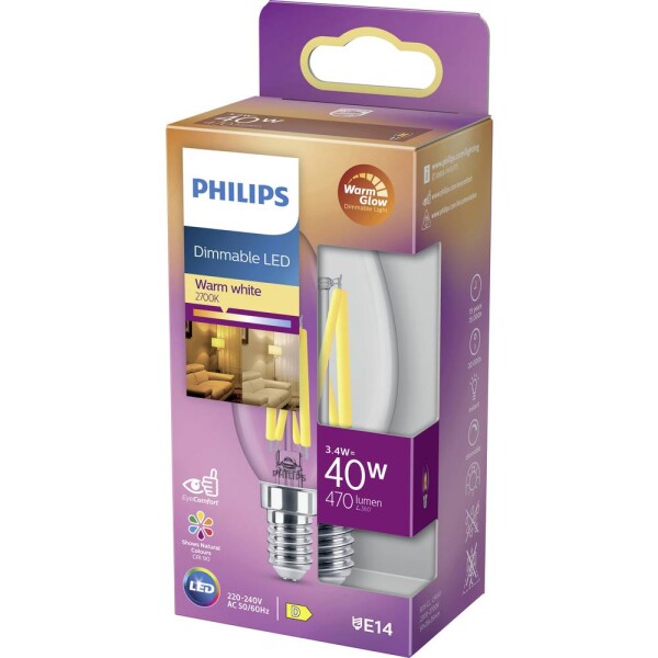 Philips Lighting 871951432421300 LED En.trieda 2021 D (A - G) E14 sviečkový tvar 3.4 W = 40 W teplá biela (Ø x d) 35 mm x 97 mm 1 ks; 871951432421300