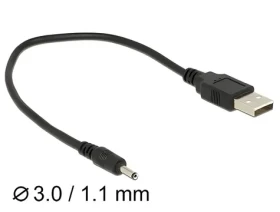 DeLock DC 3,0 x 1,1 mm 27 cm / Napájací kábel / USB Typ-A / samec (83793)