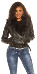 Sexy leatherlook jacket with fake fur, lined black