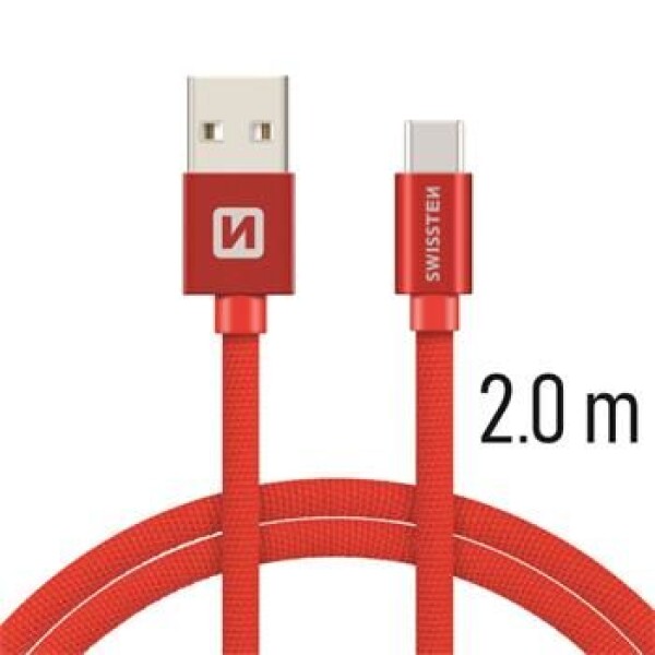 SWISSTEN TEXTILE dátový kábel USB - USB-C 2m červená (71521306)