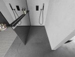 MEXEN/S - Kioto+ L Sprchová zástena WALK-IN s poličkou a držiakom uterákov 110 x 200, zrkadlová, čierna 800-110-123-70-50