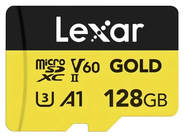 Lexar GOLD microSDXC 128 GB / V60 / U3 / A1 / Rýchlosť čítania až 280 MB/s / Rýchlosť zápisu až 100 MB/s (LMSGOLD128G-BNNNG)