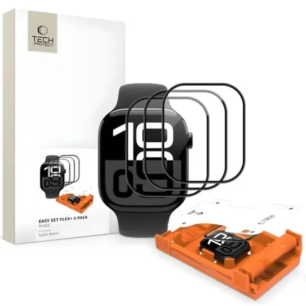 Tech-Protect Easy Set Flex+ 46mm čierna / Ochranné tvrdené sklo pre Apple Watch / 3 ks v balení