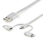 StarTech Lightning Cable strieborná / Dátový kábel / USB-A + Micro-USB B + USB-C / 1 m / 480 Mbit/s (LTCUB1MGR)