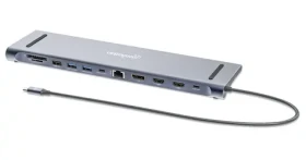 Manhattan Dokovacia stanica 12-v-1 strieborná / Dokovacia stanica / USB-C / 2x HDMI 4K / DisplayPort / PD 100W (190305)