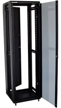 Xtendlan 42U/800x1000 čierna / Stojanový rozvádzač / 19" / sklenené dvere / plný chrbát (ECO-42U-810-BLACK-S)