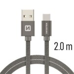 SWISSTEN TEXTILE dátový kábel USB - USB-C 2m šedá (71521302)