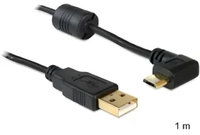 DeLock USB 2.0 A - Micro-USB B kábel čierna / Prepojovací kábel / pravouhlý 90 ° / AWG 28 / 1m (83147)