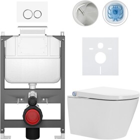 CERANO - Závesné WC s bidetom Basic/Cronus Standard - biela lesklá - WC tlačidlo Dualo/Biela - ovládanie zhora - predstenová inštalácia - 59,3x38,4 CER-8050BD86420