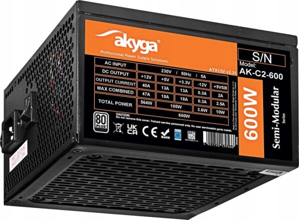 Akyga Zasilacz pół-modularny ATX AK-C2-600 600W