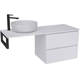 CERANO - Kúpeľňová skrinka Carole - biela matná + doska pod umývadlo z lit. mramoru Elanys - 12 mm + konzola čierna - 160x46x49,2 CER-679329