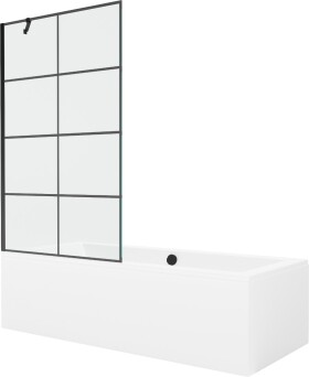MEXEN/S - Cube obdĺžniková vaňa 180 x 80 cm s panelom + vaňová zástena 100, čierna vzor 550518080X9510007077