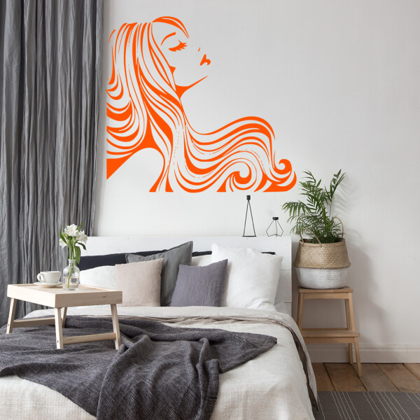 Veselá Stena Samolepka Žena z profilu Farba: oranžová, Veľkosť: 60 x 56 cm